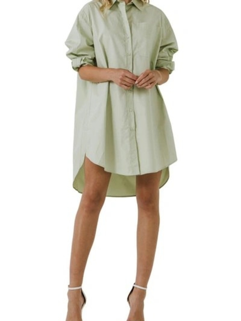 English Factory Sage Green Shirt Dress - Pistachio - S